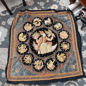 Elegant Kalaga tapestry with Burmese zodiac medallions